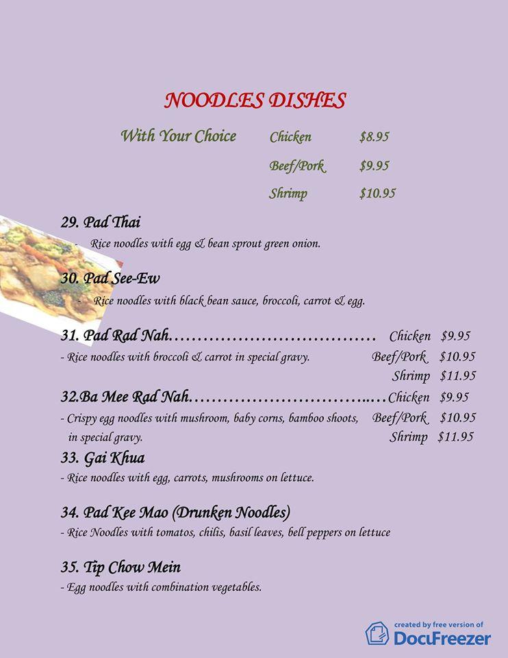 Menu at Tip Thai Restaurant, Richmond