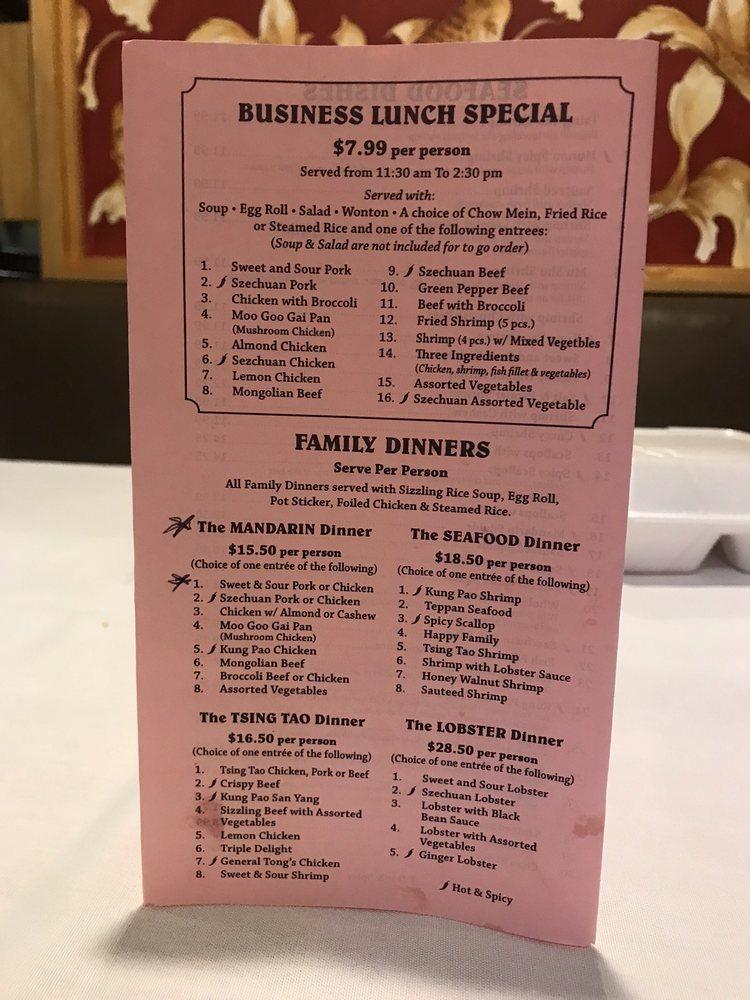 Menu at Tsing Tao Chinese Restaurant, Clovis