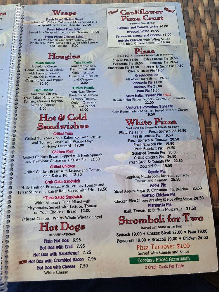 Menu at Ventura's Greenhouse Restaurant, Margate City