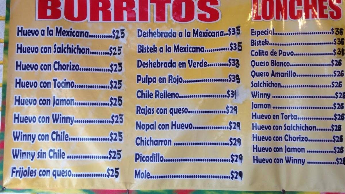 Carta del restaurante Burritos Los Monchis, Ciudad Juarez