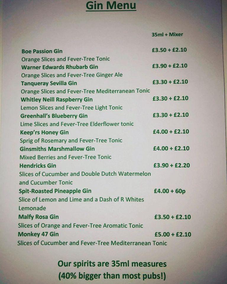 Carta del pub y bar Horse and Groom, Hatfield