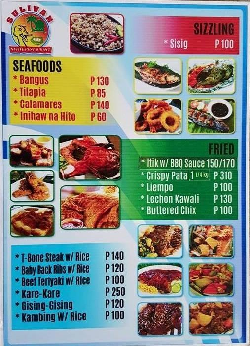 Menu at Sullivan Native Restaurant, Baliuag