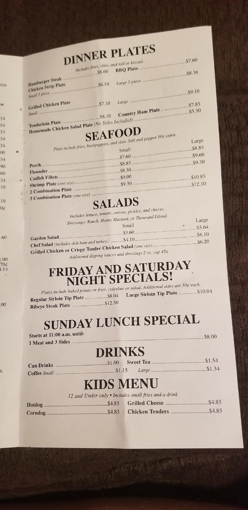 Menu at Christie's Kitchen restaurant, Polkville