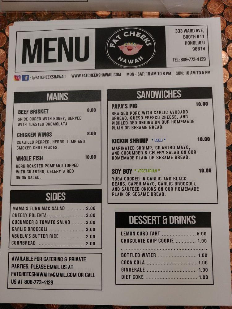 Menu at Fat Cheeks restaurant, Honolulu