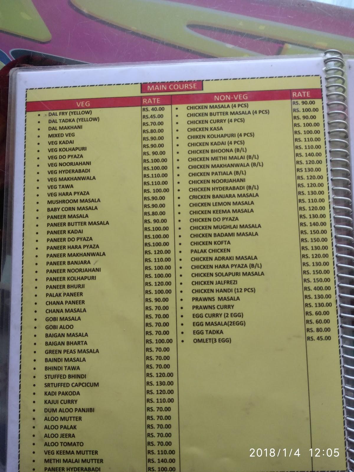 PFC RESTAURANT menu