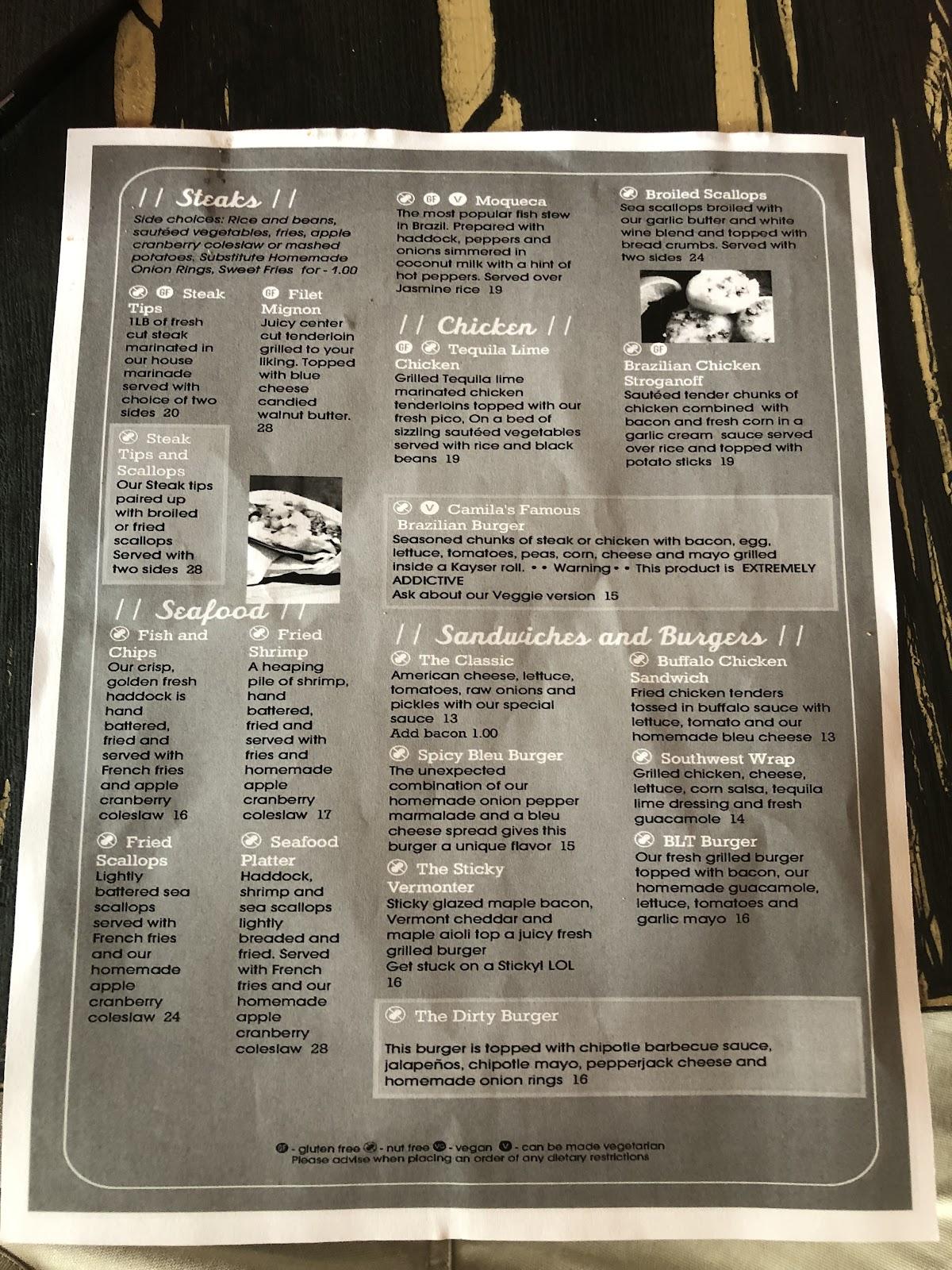 Menu at The Little Grille at the Mill restaurant, Bradford