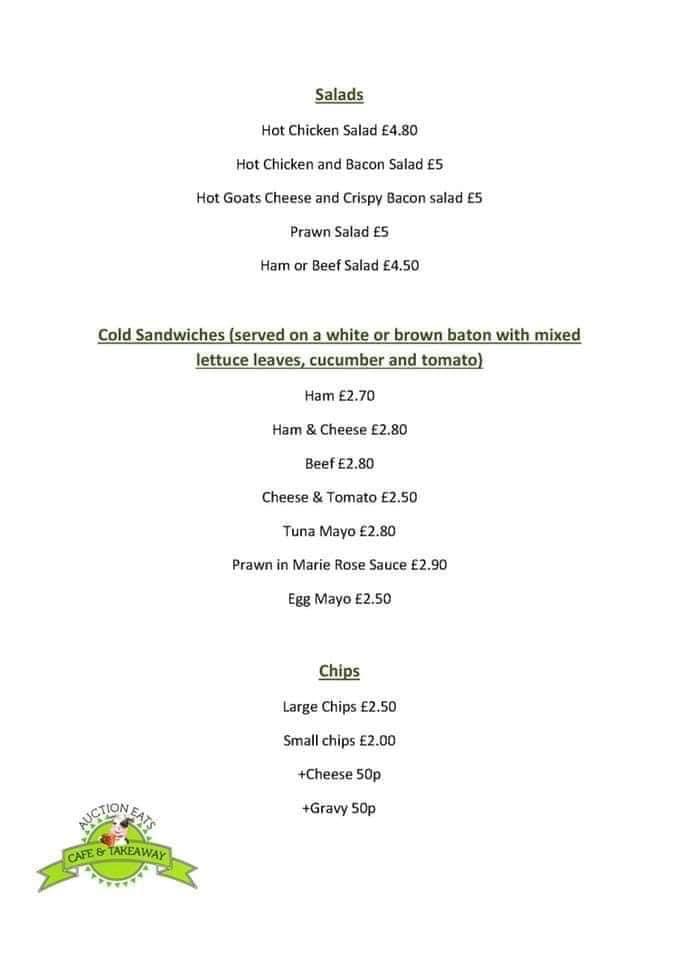 Menu at Auction Eats cafe, Garstang, Garstang Rd