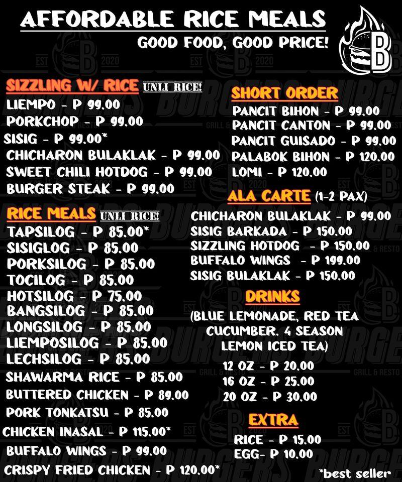 Menu At B-Burgers Restaurant, Dasmariñas