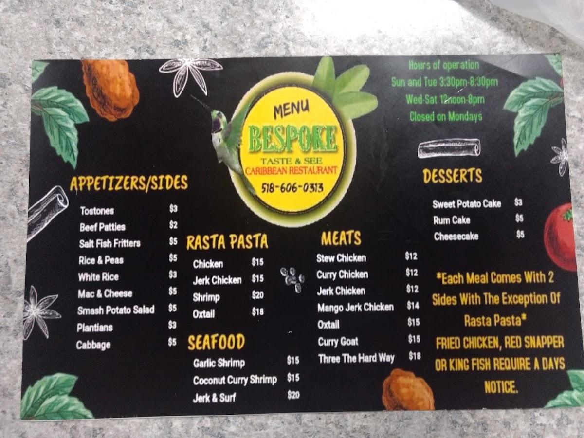 Menu at Bespoke Taste & See Caribbean Restaurant, Albany