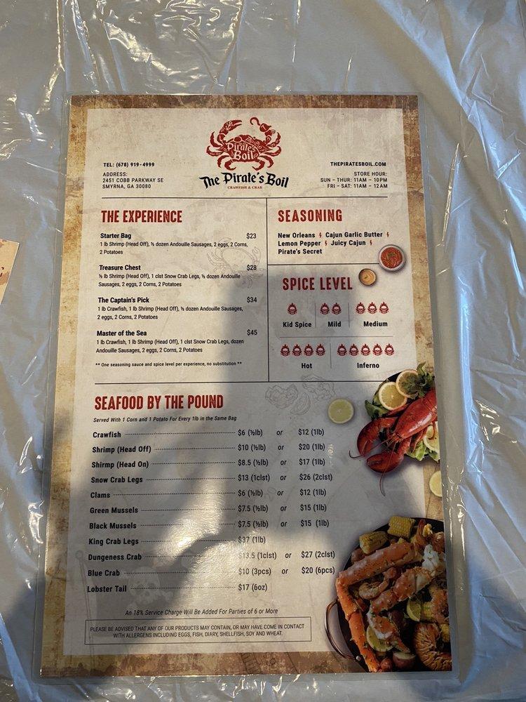 Menu at The Pirate’s Boil pub & bar, Smyrna