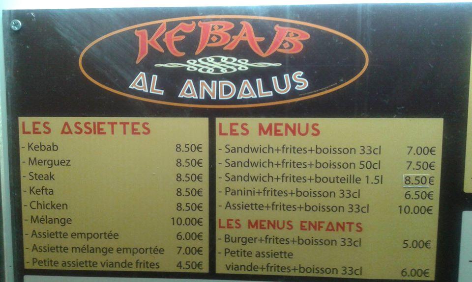 Menu au Kebab "Al Andalouse" 17400 saint jean d'angely restaurant, SaintJeand'Angély