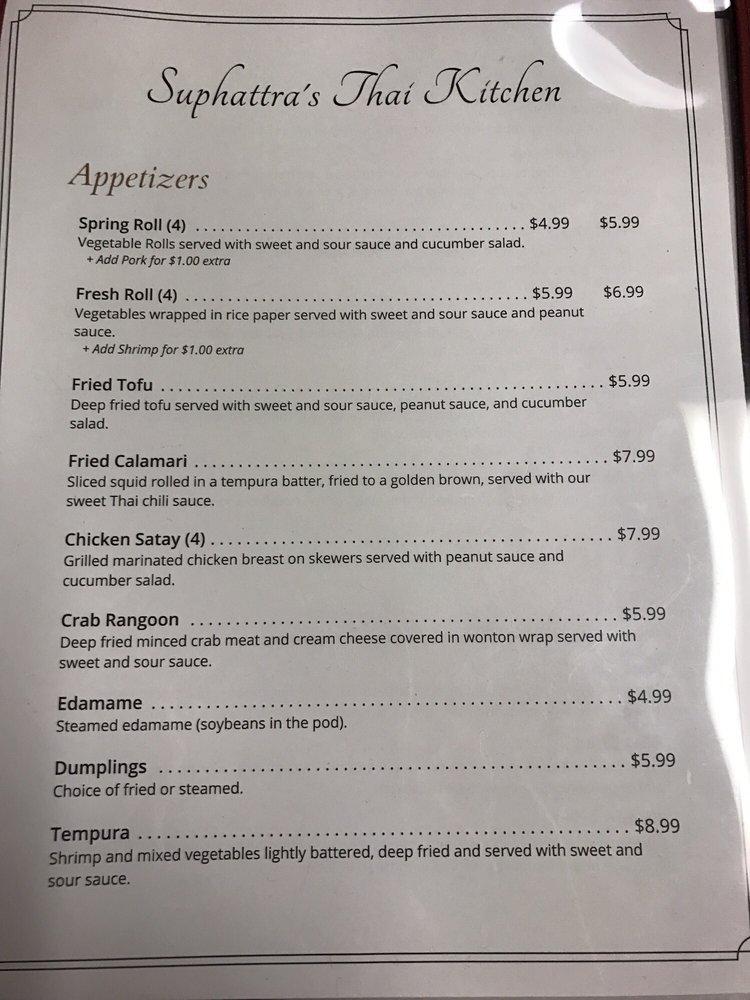 Menu at Suphattra's Thai Kitchen restaurant, Oklahoma City