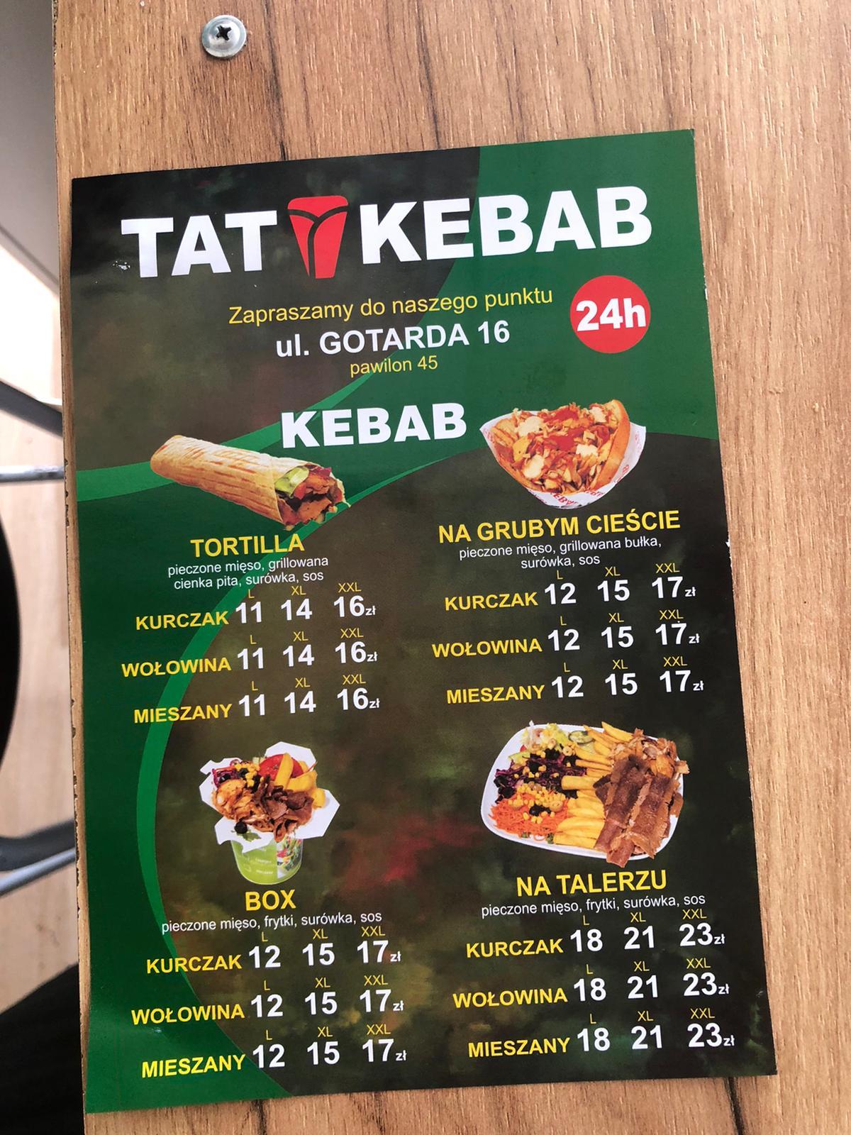 Menu at Tat Kebab cafe, Warsaw