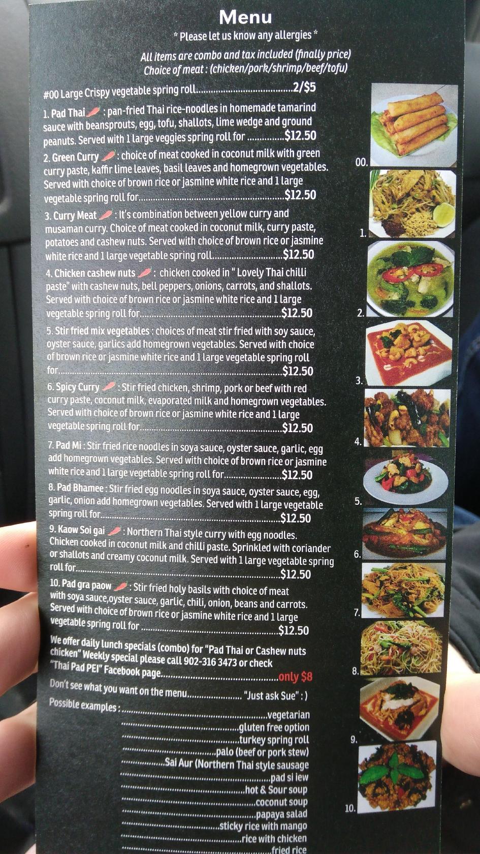 Menu at Thai Pad PEI (Food Truck) restaurant, Charlottetown, 68 Allen St