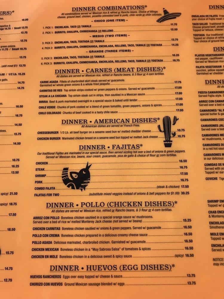 Menu at Fiesta Mexican Restaurant, Port Townsend