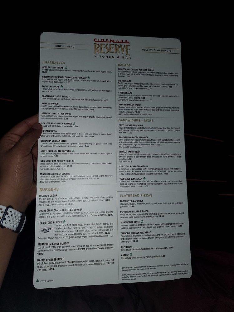 Menu at Cinemark Reserve Lincoln Square — DineIn 21+ pub & bar, Bellevue