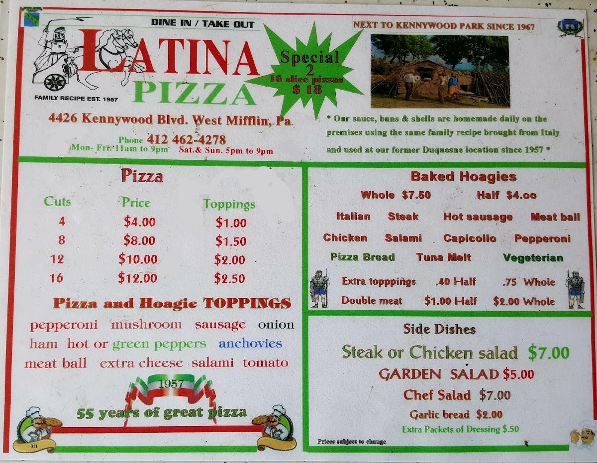 Menu at Latina Pizza pizzeria, West Mifflin