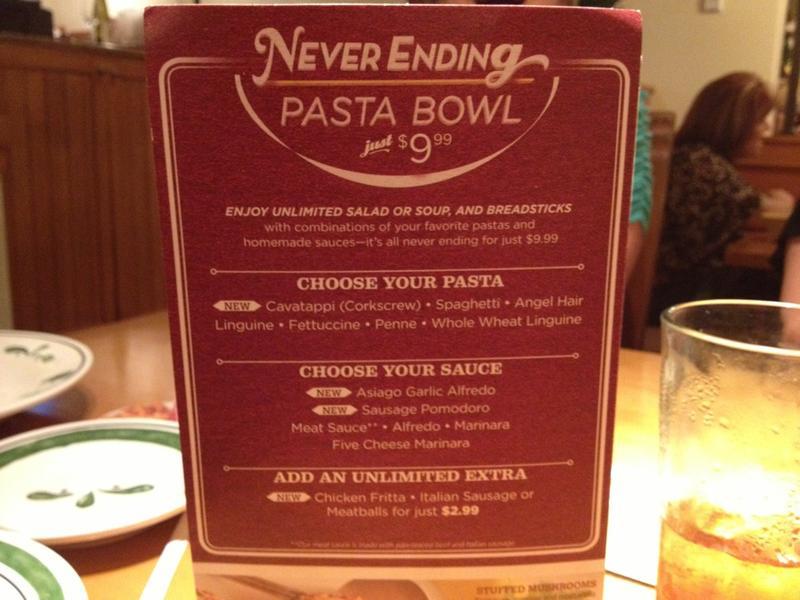 Menu at Olive Garden Italian Restaurant, Dothan