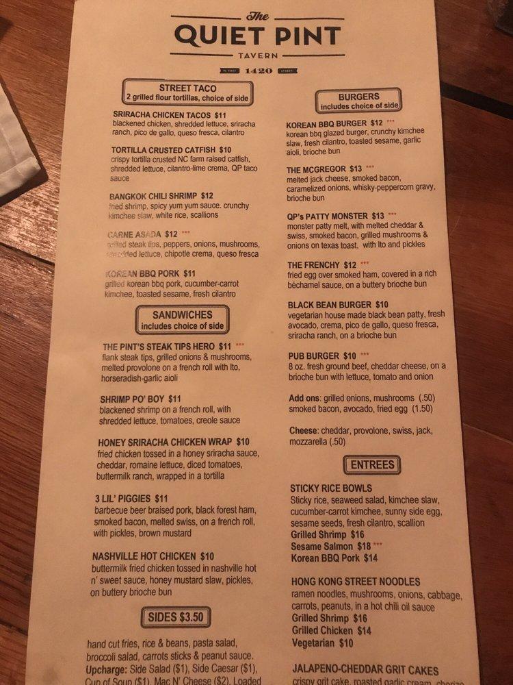 Menu at The Quiet Pint Tavern pub & bar, WinstonSalem