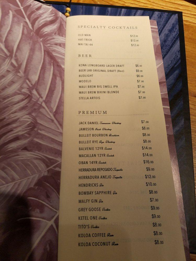 Menu at vein at KAKA'AKO restaurant, Honolulu