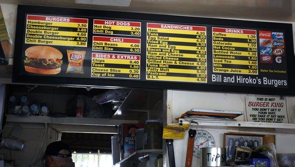 Menu at Bill's Burgers restaurant, Los Angeles