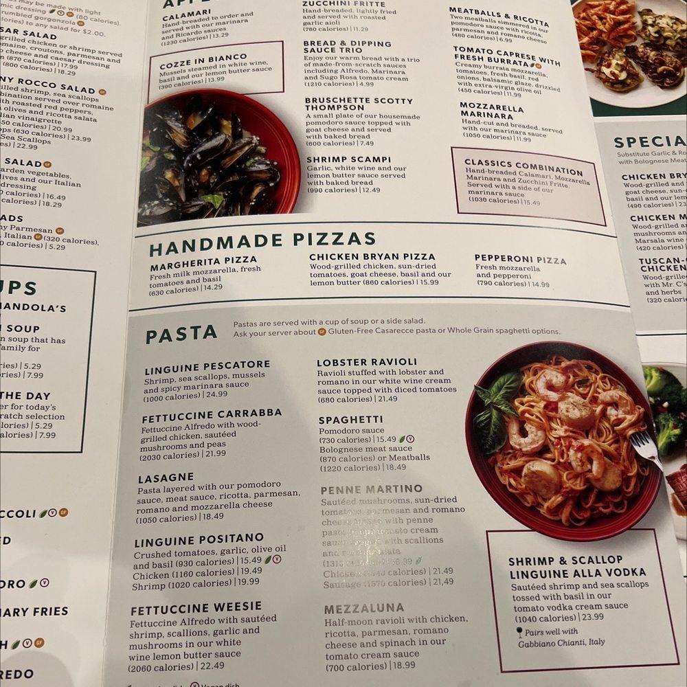 Menu at Carrabba's Italian Grill restaurant, Colorado Springs, Campus Dr
