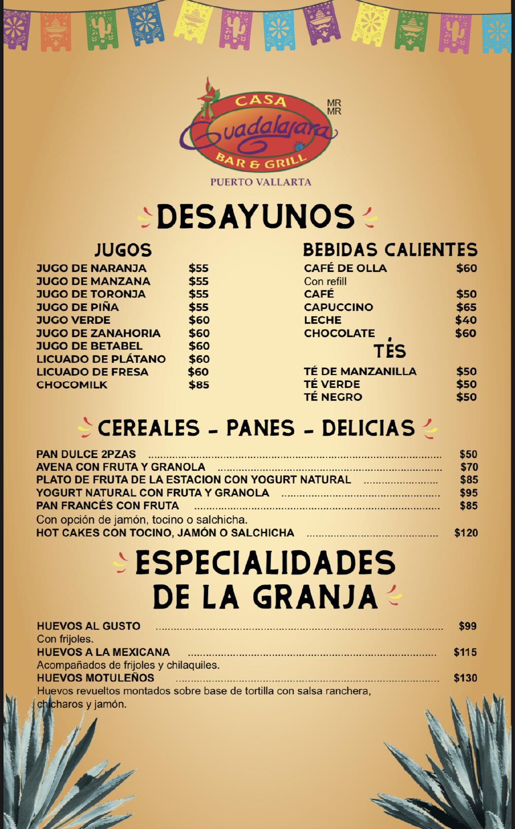Carta del restaurante Casa Guadalajara, Puerto Vallarta, Av Fluvial ...