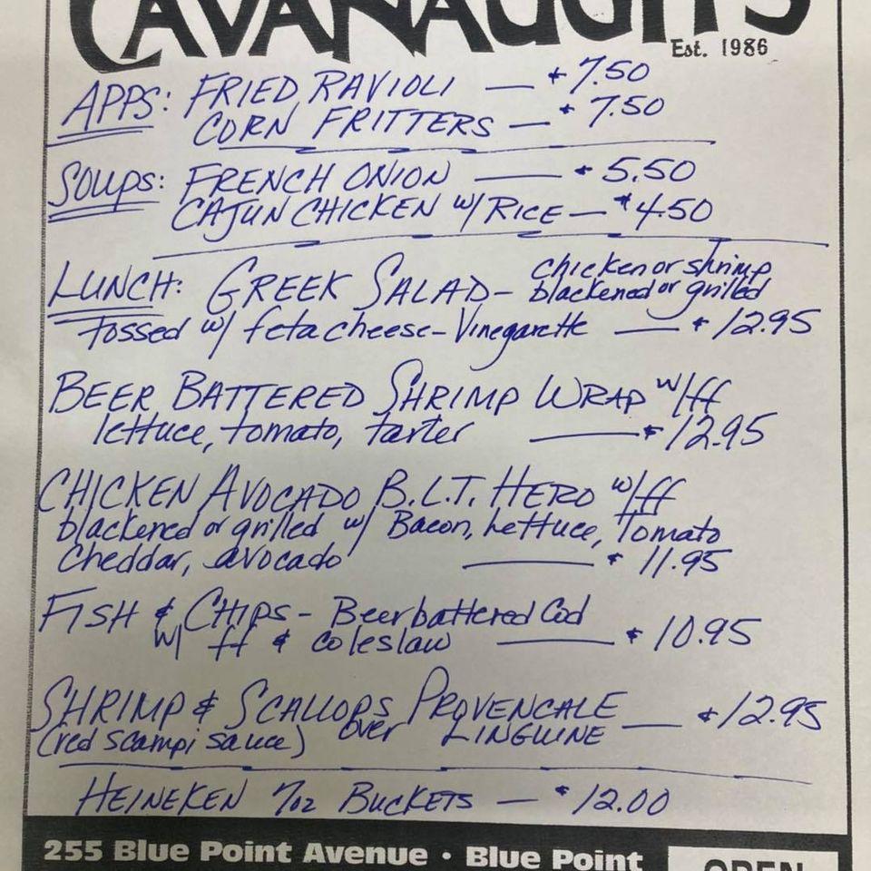 Menu at Cavanaugh's pub & bar, Blue Point