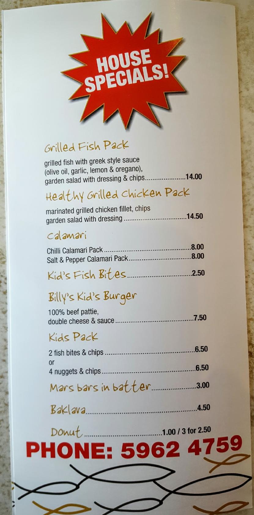 Menu At East End Fish & Chippery Restaurant, Healesville