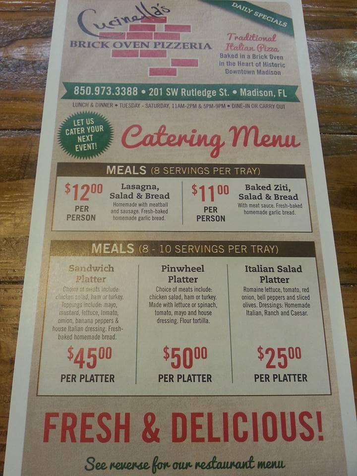 Menu at Cucinella's Brick Oven Pizzeria, Madison