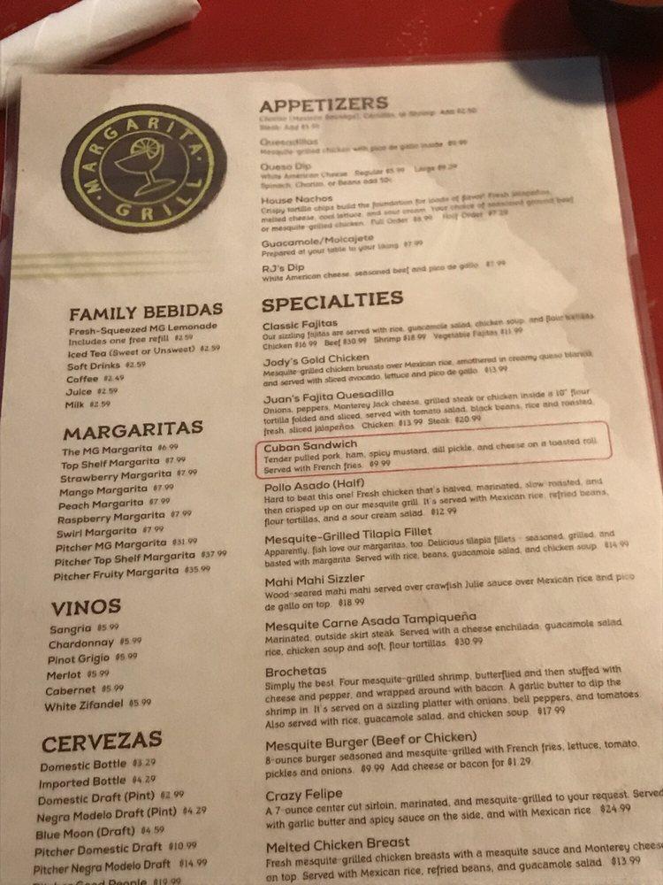 Menu at Margarita Grill pub & bar, Pelham