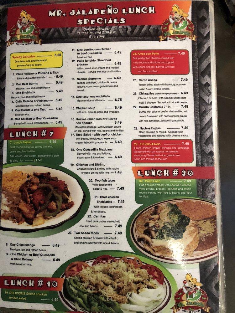 Menu at MR.JALAPEÑO restaurant, Woodruff