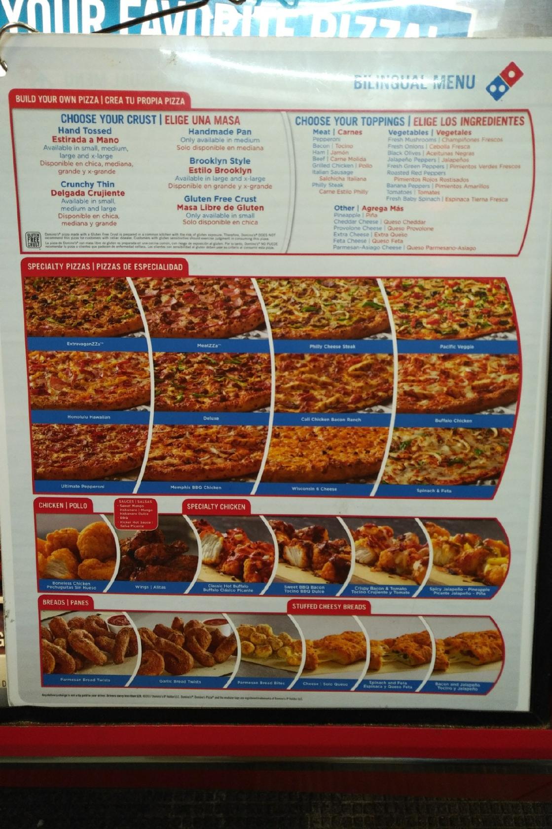 Menu at Domino's Pizza pizzeria, Boston, 508 Park Dr