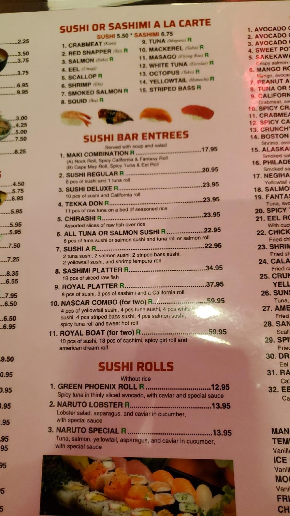 Menu at Kura Thai & Sushi Restaurant, Vineland