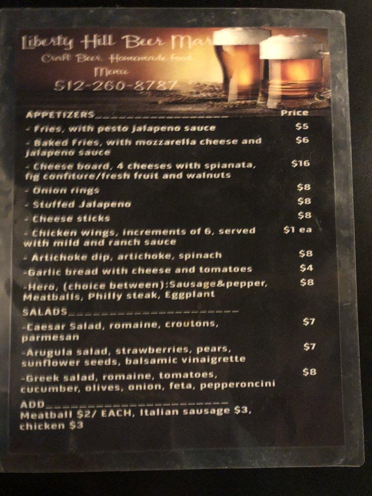 Menu at Liberty Hill Beer Market pub & bar, Liberty Hill