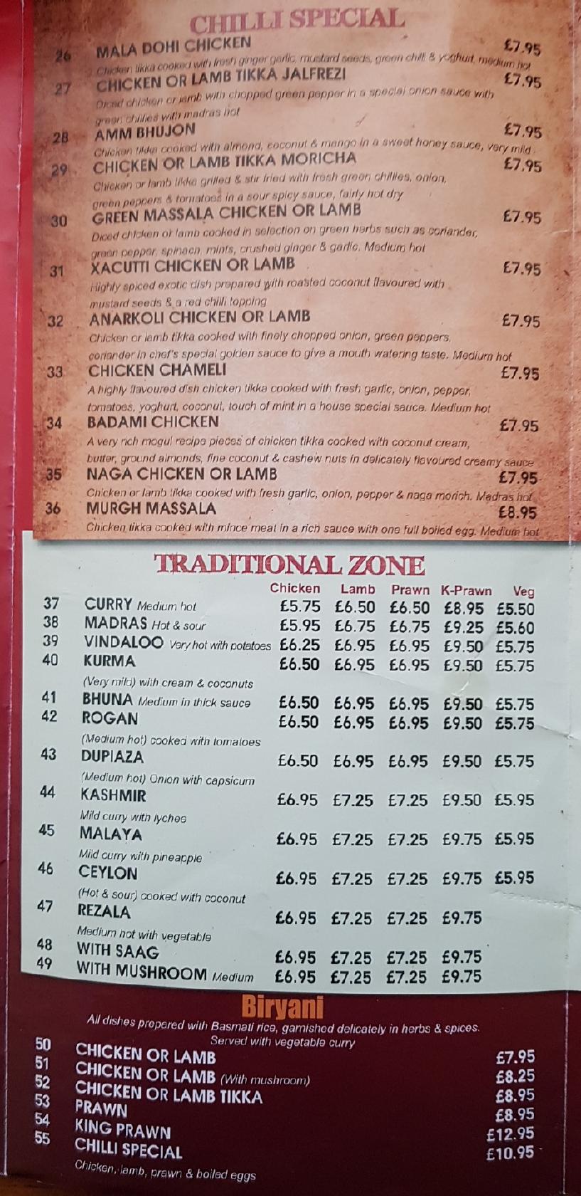 Menu At Red Chilli Restaurant Penryn