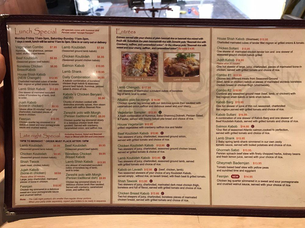 Menu at Kabobi - Persian and Mediterranean Grill restaurant, Chicago