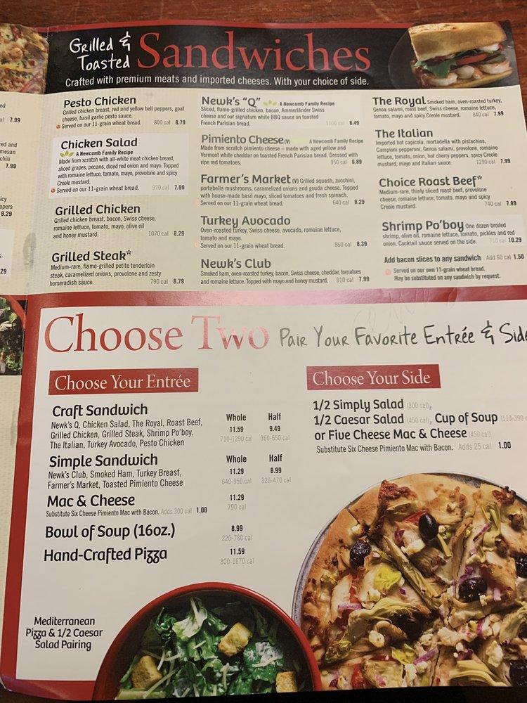 Menu at Newk's Eatery pizzeria, Bossier City