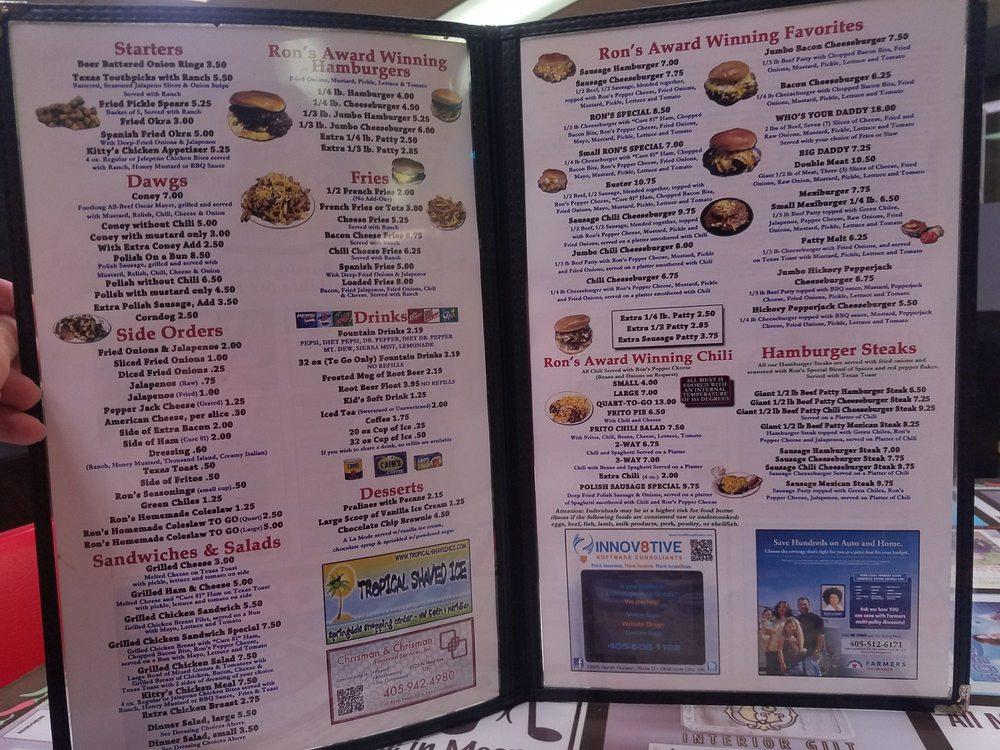 Menu At Rons Hamburger Chili Restaurant Oklahoma City N May Ave