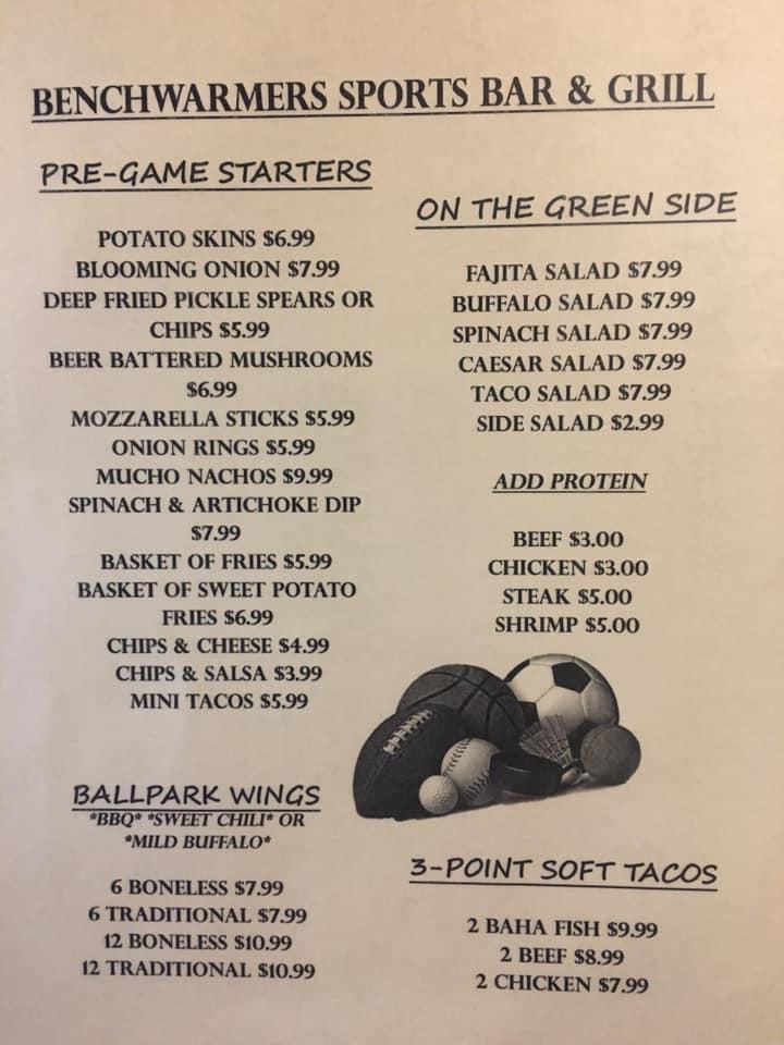 Menu at Bench Warmers Sports Bar & Grill, Sandusky