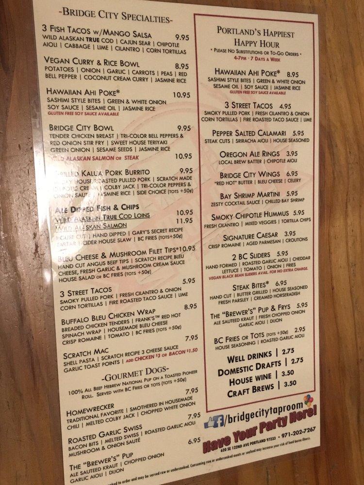 Menu at bridge city taproom pub & bar, Portland, 620 SE 122nd Ave
