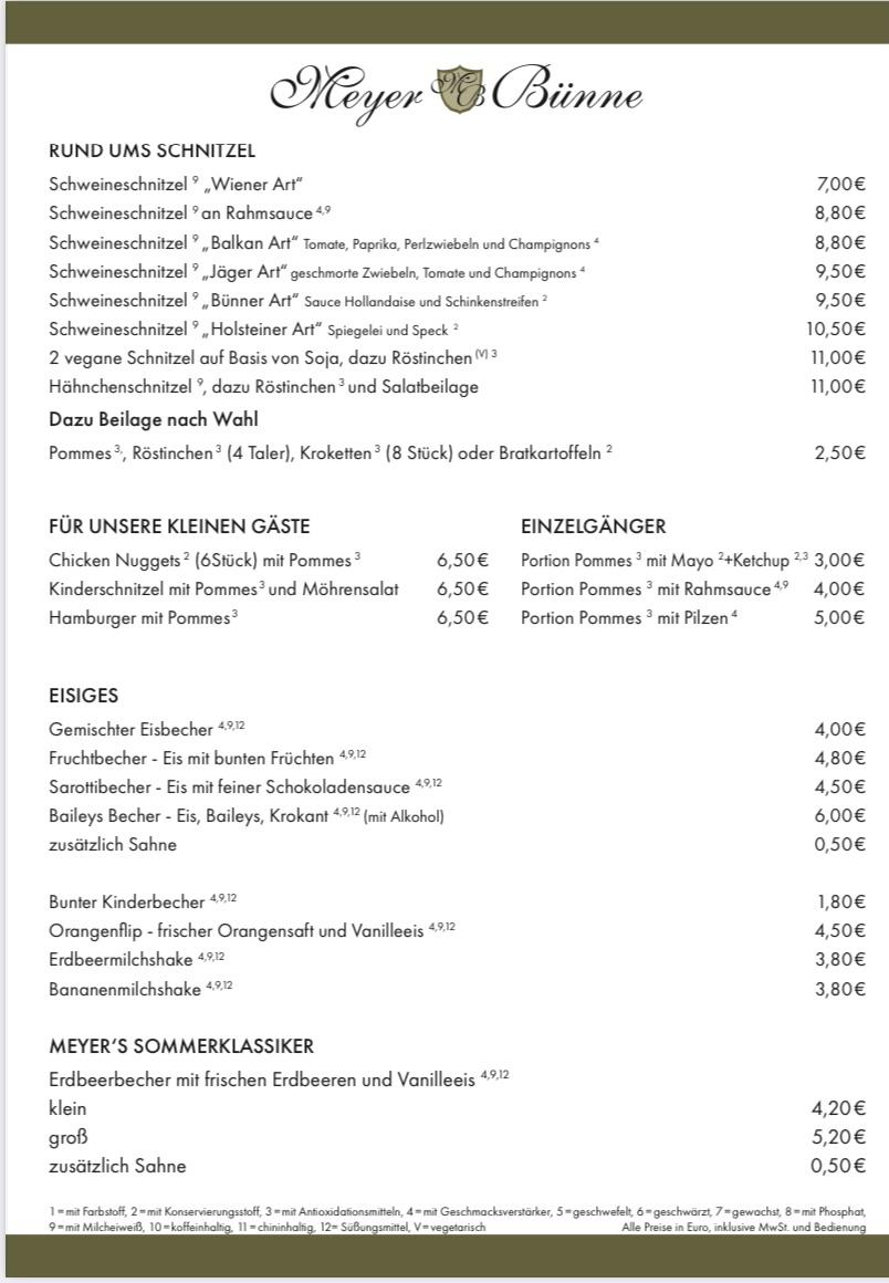 Speisekarte von Landgasthof MeyerBünne restaurant, Dinklage