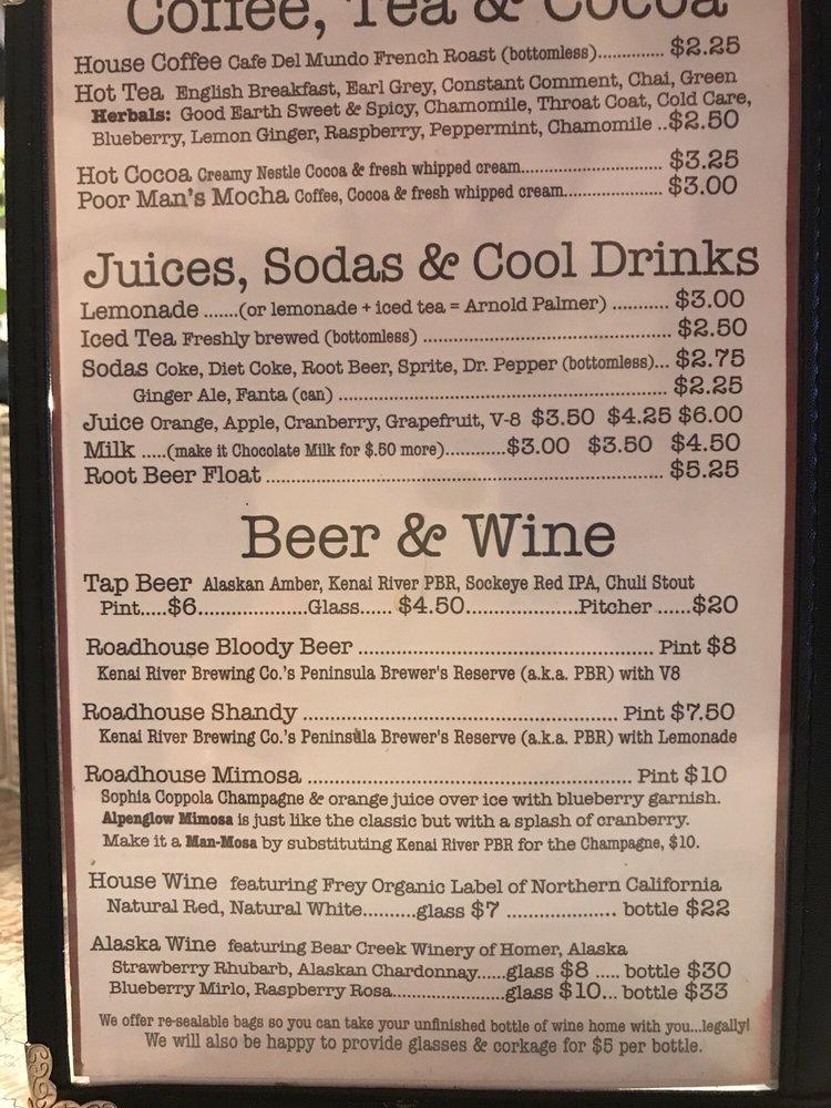 Menu at Talkeetna Roadhouse pub & bar, Talkeetna
