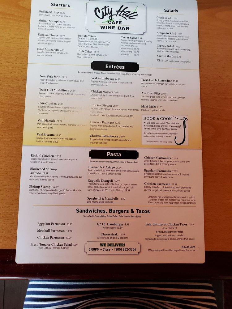 Menu at City Hall Cafe & Wine bar, Tavernier