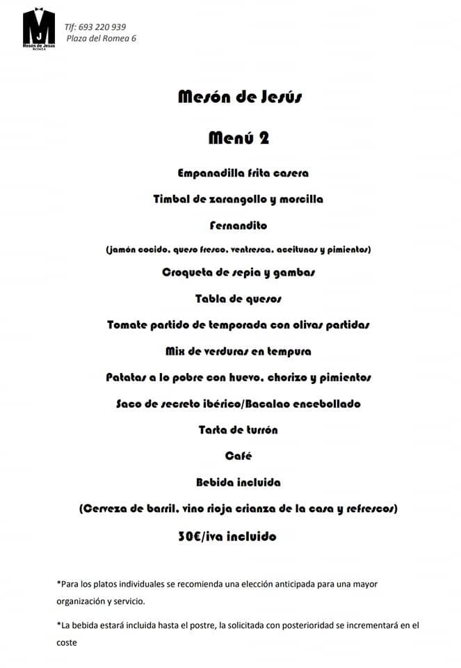 Menu at Mesón De Jesús restaurant, Murcia