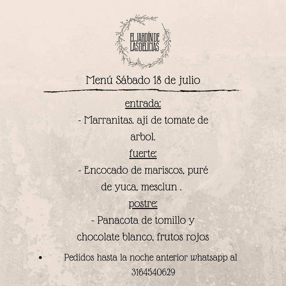 Prestigio Lujo artillería Carta del restaurante El Jardín De Las Delicias, Manizales