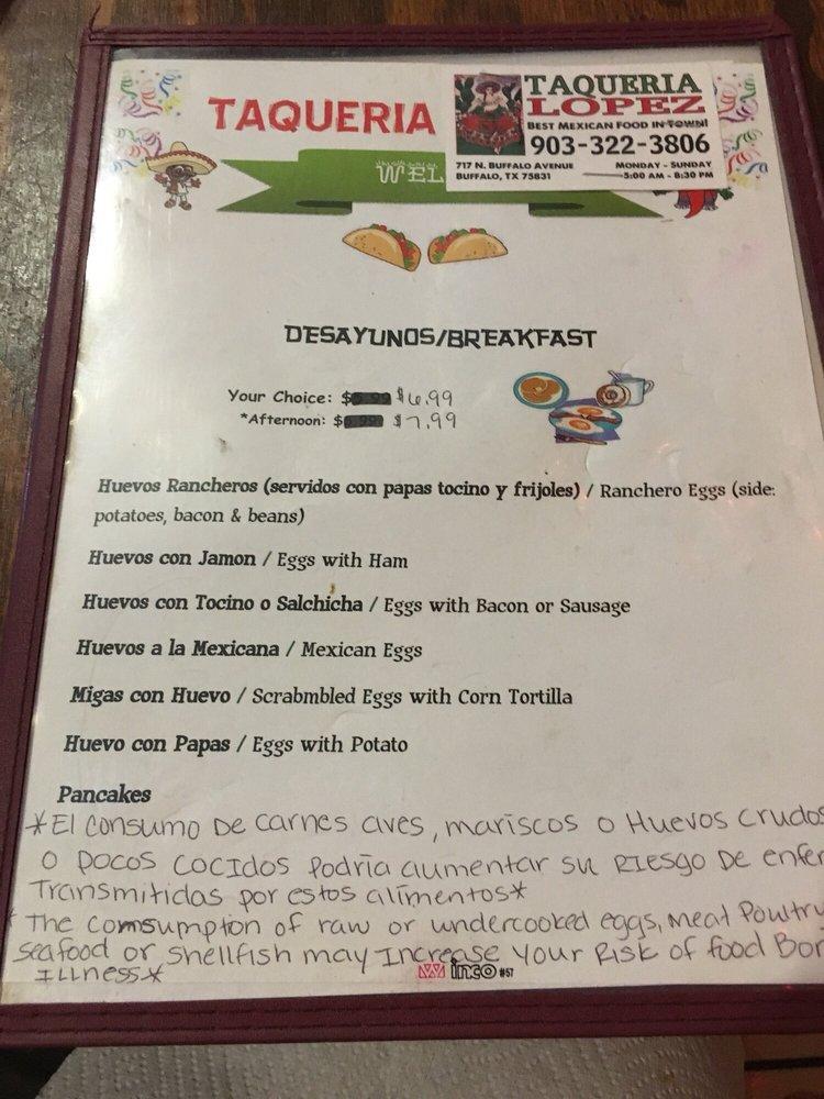 Menu at Taqueria Lopez restaurant, Buffalo