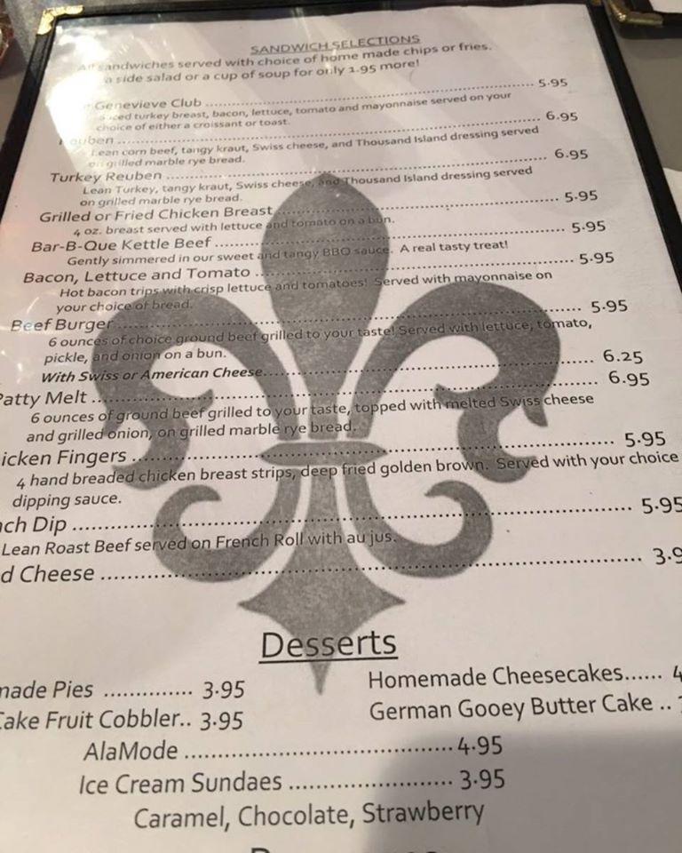 Menu at Cafe Genevieve, Ste. Genevieve, 950 Ste Genevieve Dr