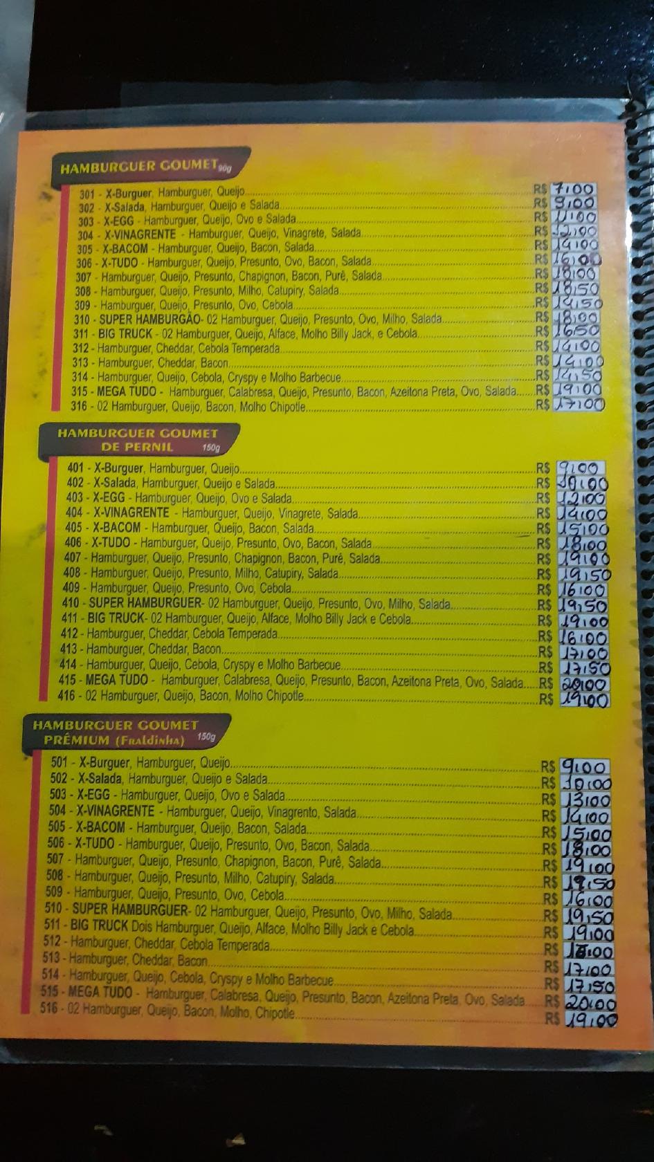 Menu em FOOD TRUCK HAMBÚRGUERIA restaurante, Ribeira do Pombal