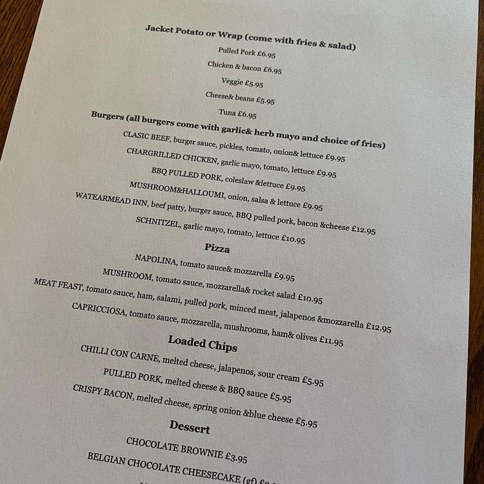 Menu at The Watermead Inn pub & bar, Aylesbury